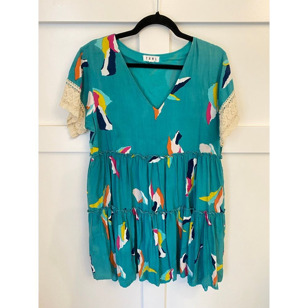 THML turquoise printed dress size medium